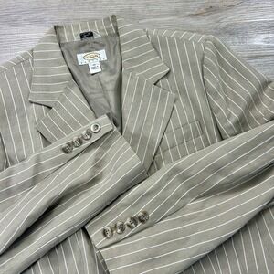 Talbots Blazer 14 Linen Blend Beige Pinstripe Italian Fabric 2 Button Career